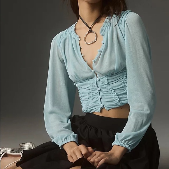 Anthropologie Tops - Anthropologie Long-Sleeve Femme Ruched Cropped Top